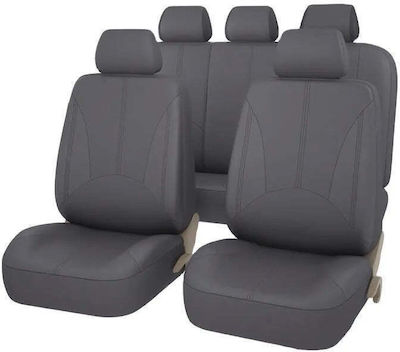 Car Seat Cover Set 9pcs Leather Οικολογικό Δέρμα Gray