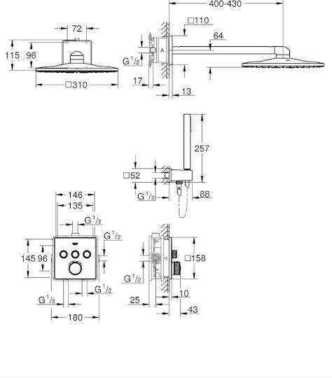 Grohe Grohtherm Smartcontrol Μίκτης Μπαταρίας Εντοιχισμού για Ντουζιέρα Ασημί