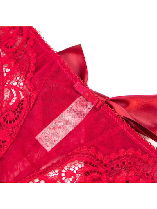 Flore Shell Shape Padded Balconette Bra Set with Floral Lace, Double Strap with Bow & Sheer Thong with Large Bow