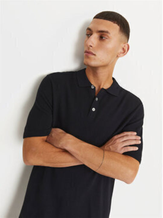 Jack & Jones Bluza Bărbătească cu Mânecă Scurtă Polo Neagră