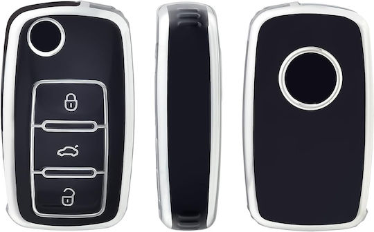 Car Key Cover Case made of with 3 Buttons for Seat / Skoda / VW in Black Color