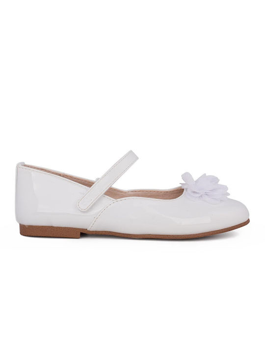 Mayoral Kids Leather Ballerinas with Hoop & Loop Closure White