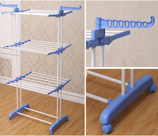 Folding Floor Plastic Clothes Drying Rack with Wheels 78x50cm