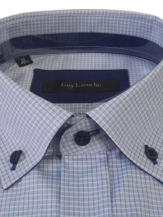 Guy Laroche Men's Shirt Long Sleeve Cotton Checked Blue