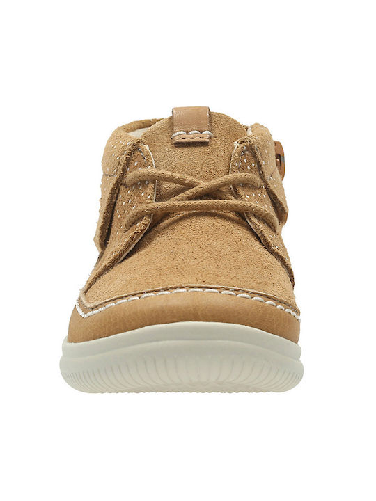 Clarks Aklark Inf Kids Suede Boots with Zipper Ecru