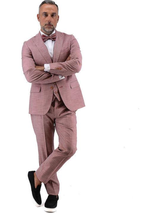 Men's Groom's Suit with Vest Pink