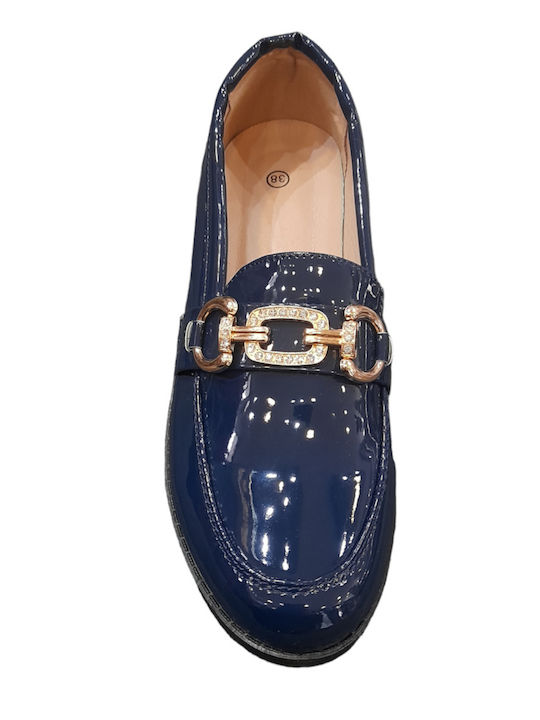 Plato Patent Leather Women's Moccasins in Blue Color