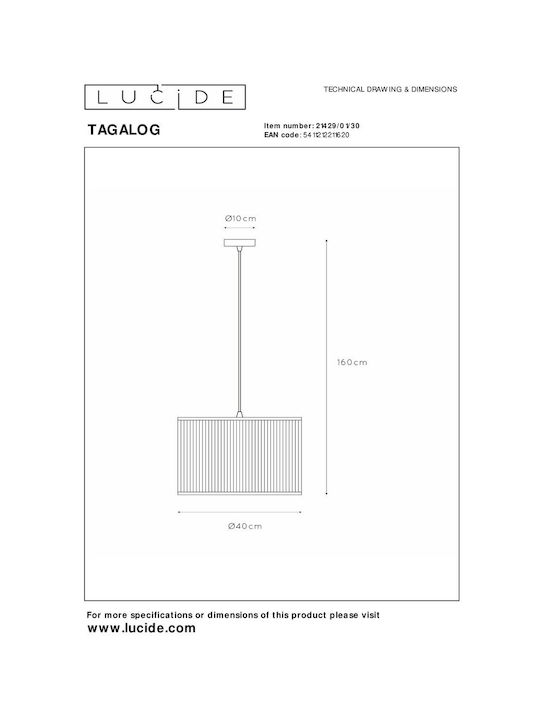 Lucide Lightning Κρεμαστό Φωτιστικό Μαύρο με Ντουί E27