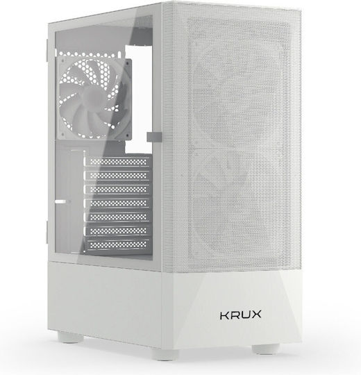 Krux Vako Геймърско бюро Midi Tower Компютърна кутия със страничен прозорец и RGB осветление Бял