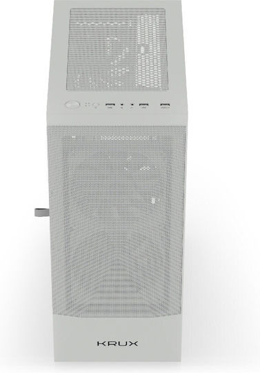 Krux Vako Геймърско бюро Midi Tower Компютърна кутия със страничен прозорец и RGB осветление Бял