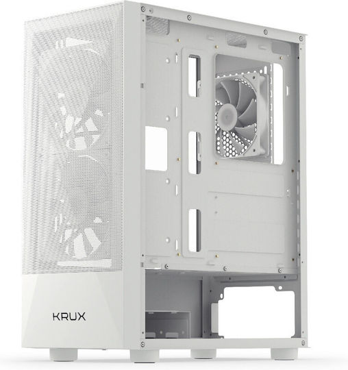 Krux Vako Геймърско бюро Midi Tower Компютърна кутия със страничен прозорец и RGB осветление Бял