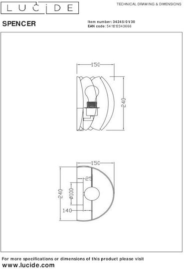 Lucide Lightning Lamp Wall with Socket E27 Black