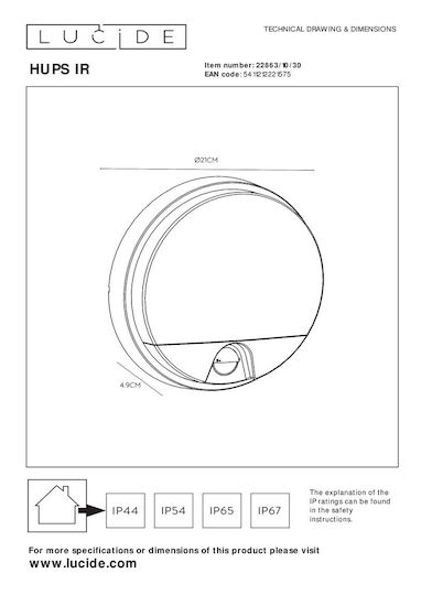 Lucide Lightning Επιτοίχιο Εξωτερικό Φωτιστικό LED IP54 10W με Θερμό Λευκό Φως