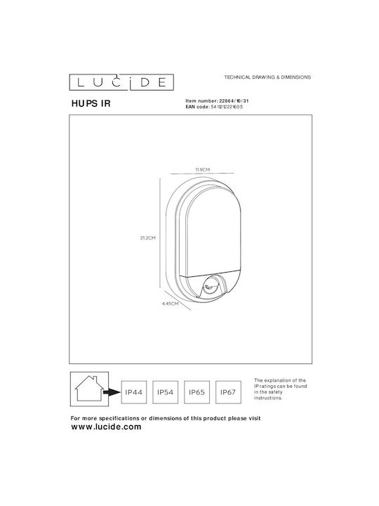 Lucide Lightning Επιτοίχιο Εξωτερικό Φωτιστικό LED IP54 10W με Θερμό Λευκό Φως