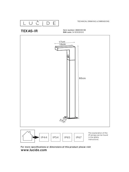 Lucide Lightning Φωτιστικό Κολωνάκι LED Εξωτερικού Χώρου 6W με Θερμό Λευκό Φως IP54 Γκρι