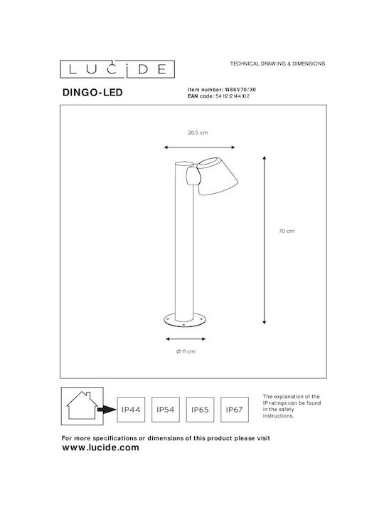 Lucide Lightning Φωτιστικό Κολωνάκι Εξωτερικού Χώρου 4.5W IP44 για Ντουί GU10 Γκρι