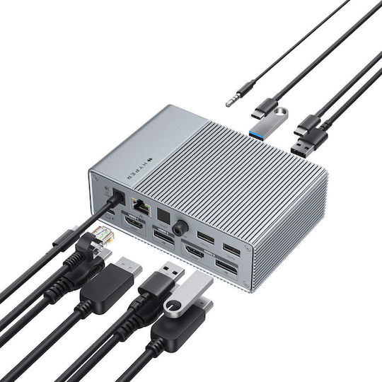 Targus HyperDrive GEN2 USB-C Докинг станция с HDMI/DisplayPort 4K PD Ethernet и свързване 3 монитора Сребрист