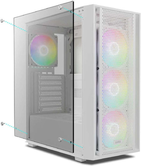 Gamdias AURA GC2 ELITE Gaming Midi Tower Κουτί Υπολογιστή με Πλαϊνό Παράθυρο και ARGB Φωτισμό Λευκό