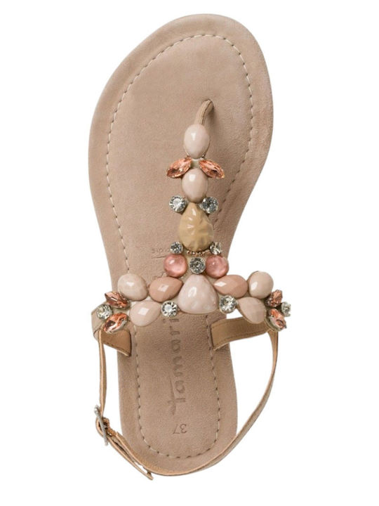 Leather Women's Flat Sandals in Beige Color