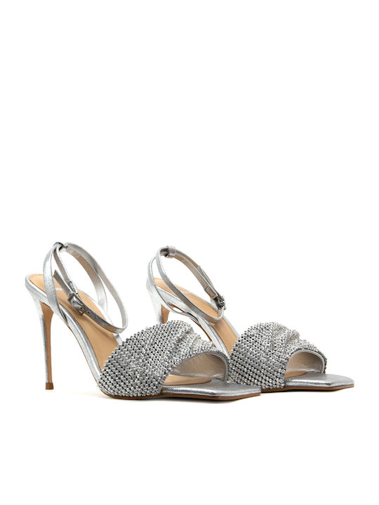 Leder Sandalen mit Strass Silber