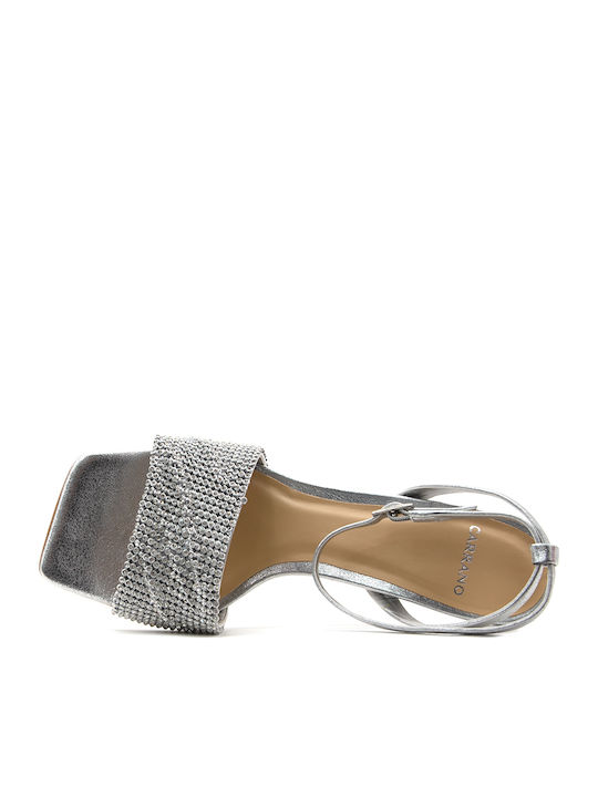 Leder Sandalen mit Strass Silber