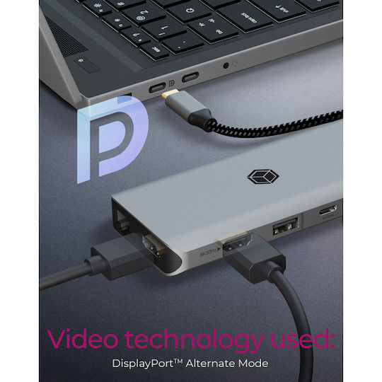 Icy Box IB-DK4061-CPD USB-C Stație de andocare cu HDMI 4K PD Ethernet Gri