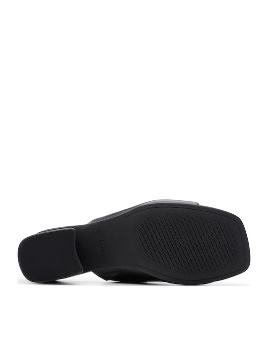 Siara65 Band Black Leather Leather Mules with Chunky High Heel in Black Color
