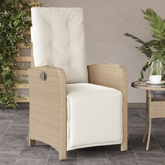 Scaun de exterior Rattan Bej cu pernă 2buc