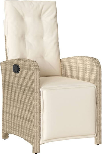Scaun de exterior Rattan Bej cu pernă 2buc