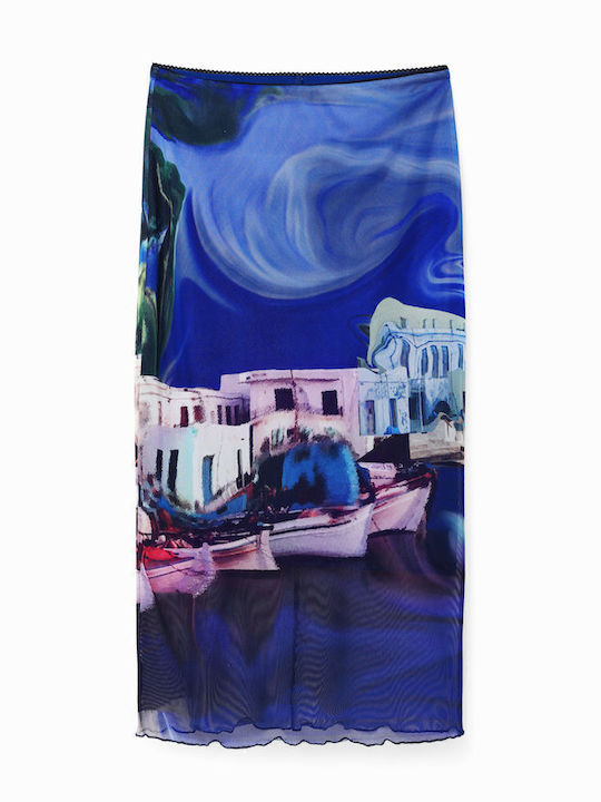 Fal High-waisted Midi Skirt with Tulle Blue