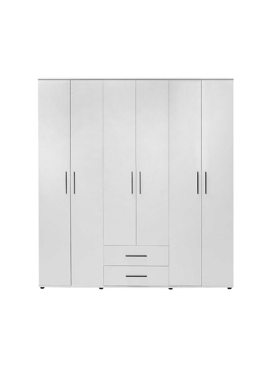 Bianco Εξάφυλλη Ντουλάπα Λευκό 206x52x213cm