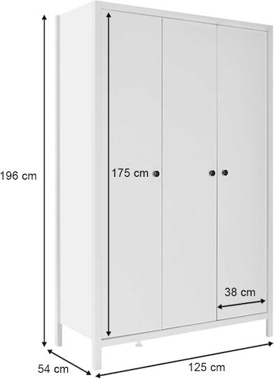 Ușă triplă Dulap de Haine French Alb 125x54x196cm