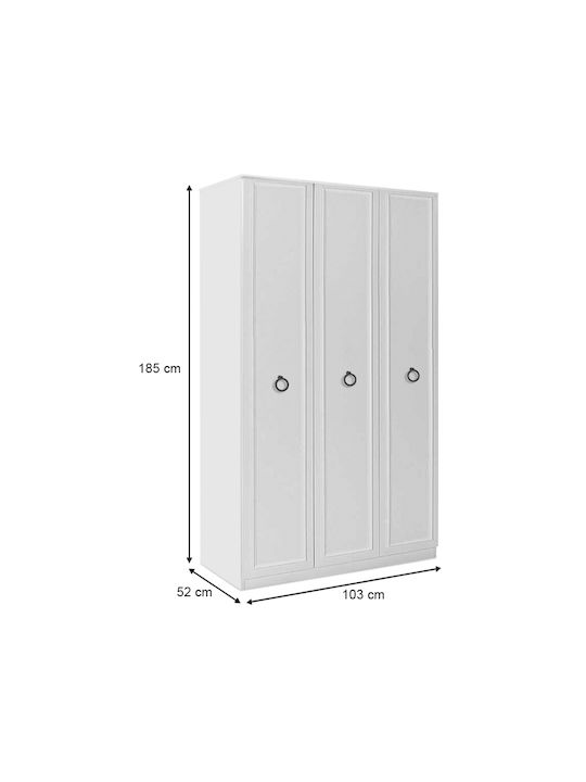 Тройна врата Гардероб Hampton Бял 103x52x185см