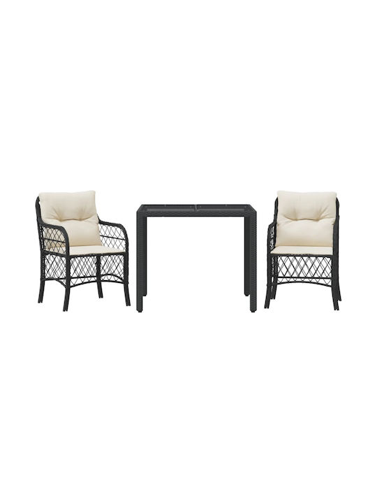 vidaXL Outdoor Lounge Set Bistro 3 Pieces Black with Pillows