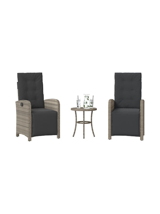 Bistro Living Room Set for Small Outdoor Spaces 3 Pieces Gray with Pillows