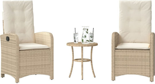 Bistro Garden & Outdoor Furniture Set 3 Pieces Beige with Pillows