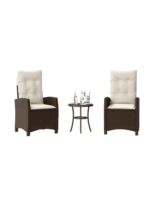 Bistro Living Room Set for Small Outdoor Spaces 3 Pieces Brown with Pillows
