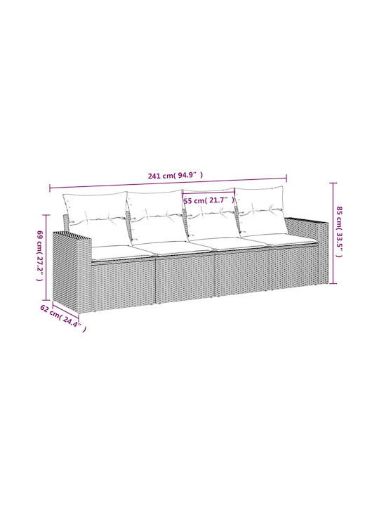 Canapea Cu Patru Locuri De Exterior Din Rattan Cu Perne 55x55x69cm