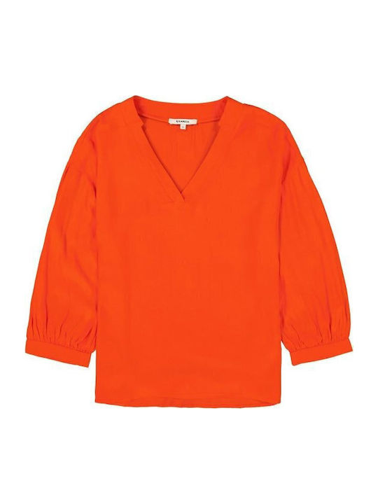 Damen Sommer Bluse Langärmelig mit V-Ausschnitt Rot
