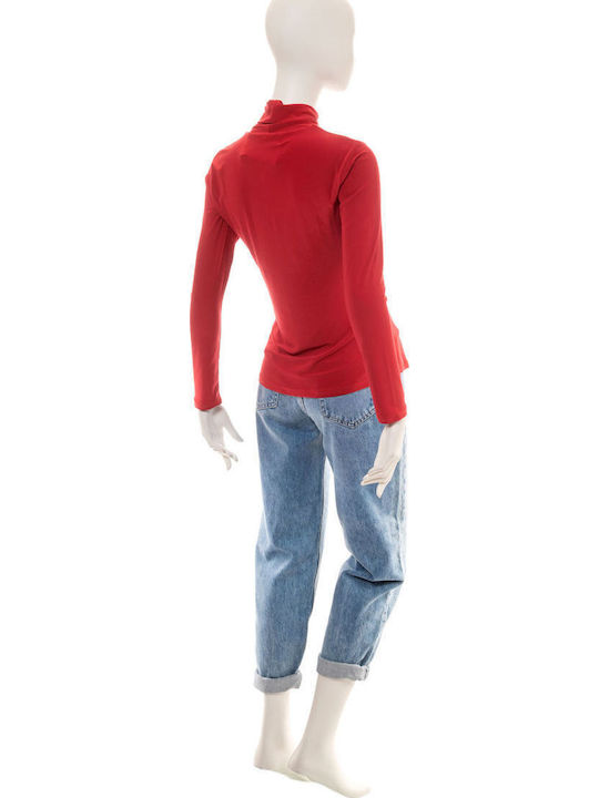 Damen Bluse Langärmelig Rollkragenpullover Rot