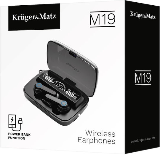 Kruger & Matz M19 Earbud Bluetooth Handsfree Ακουστικά με Θήκη Φόρτισης Μαύρα