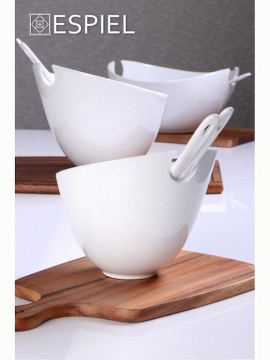 Espiel Porcelain Salad Bowl with Salad Spoons White 20x20x17cm 2pcs