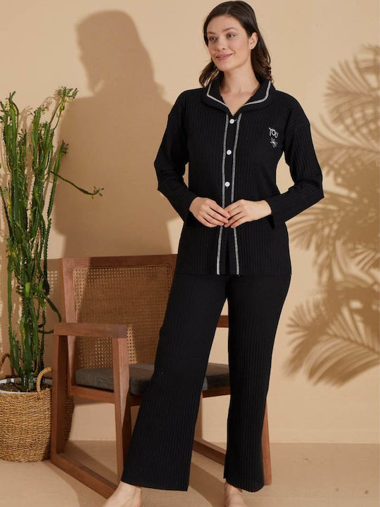 Marilyn Mood Winter Damen Pyjama-Set Baumwolle Black