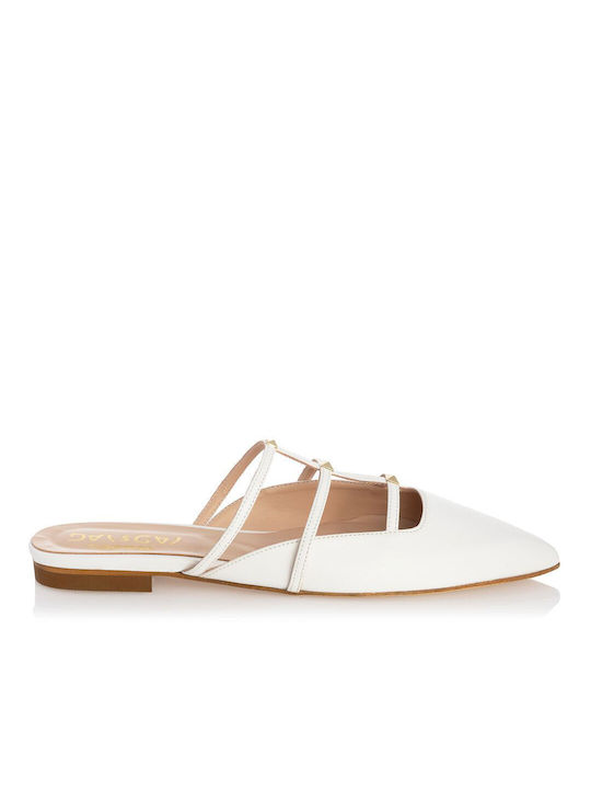 Sante Flat Leather Mules White