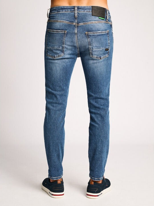 Sapphire Ανδρικό Παντελόνι Τζιν Ελαστικό με Slim Tapered Εφαρμογή Μπλε