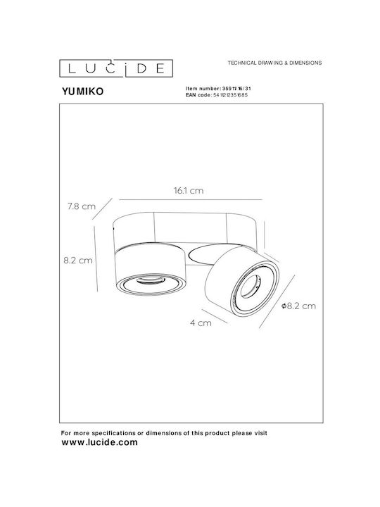Lucide Lightning Yumiko Μονό LED Θερμό Λευκό Σποτ σε Λευκό Χρώμα