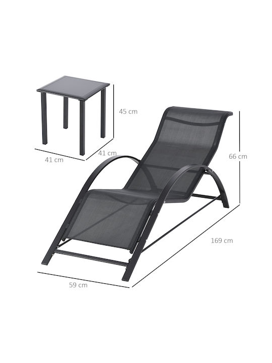 Deckchair Metallic Black with Table 169x59x66cm.