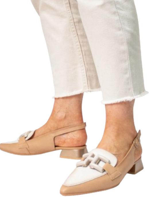 Hispanitas Leather Pointed Toe Beige Heels