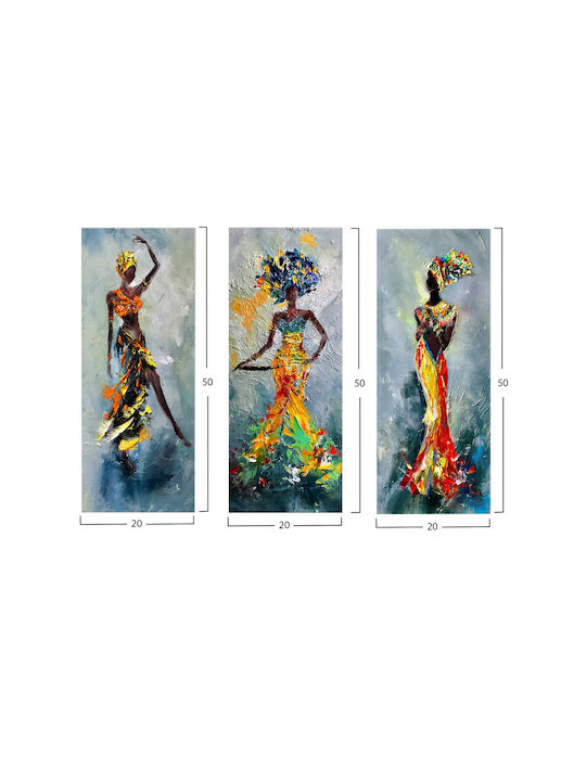 HomeMarkt African Τρίπτυχος Πίνακας Ξύλινος 60x50cm