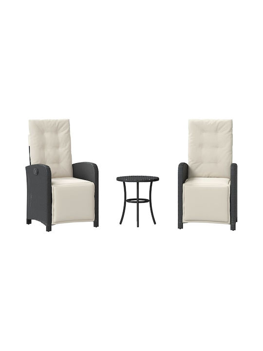 Bistro Garden & Outdoor Furniture Set for Small Outdoor Spaces 3 Pieces Black with Pillows